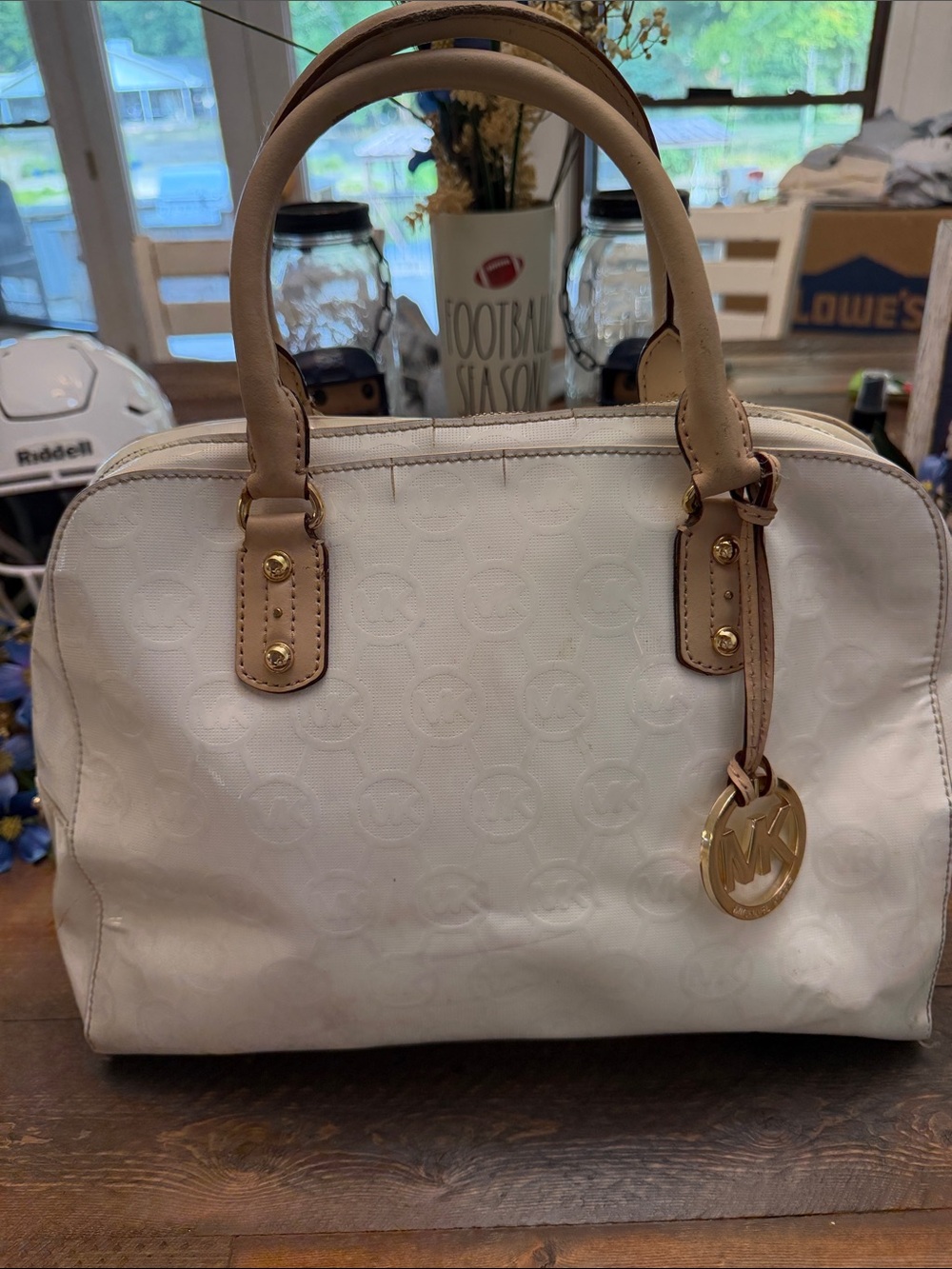 Michael Kors White Patent Leather Cindy Dome Satchel Bag - Flawed / AS-IS